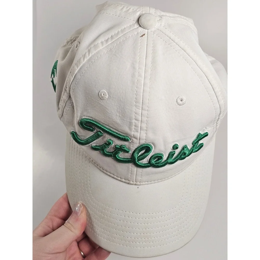 Titleist Hat Strapback White Green Pro V1 FJ FootJoy Golf Performance Casual Men